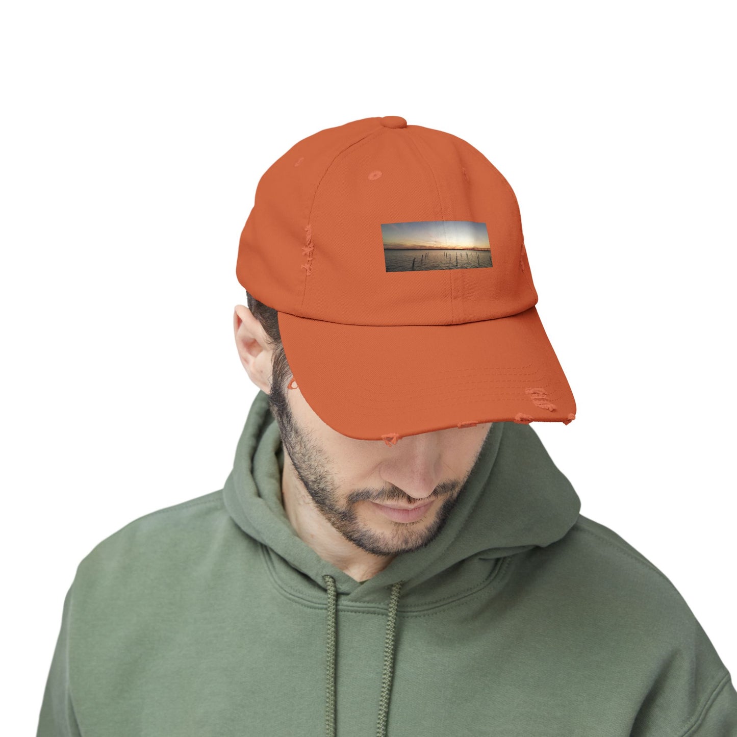 Distressed Sunset Cap — Vintage Solomons Chesapeake Panorama Dad Hat