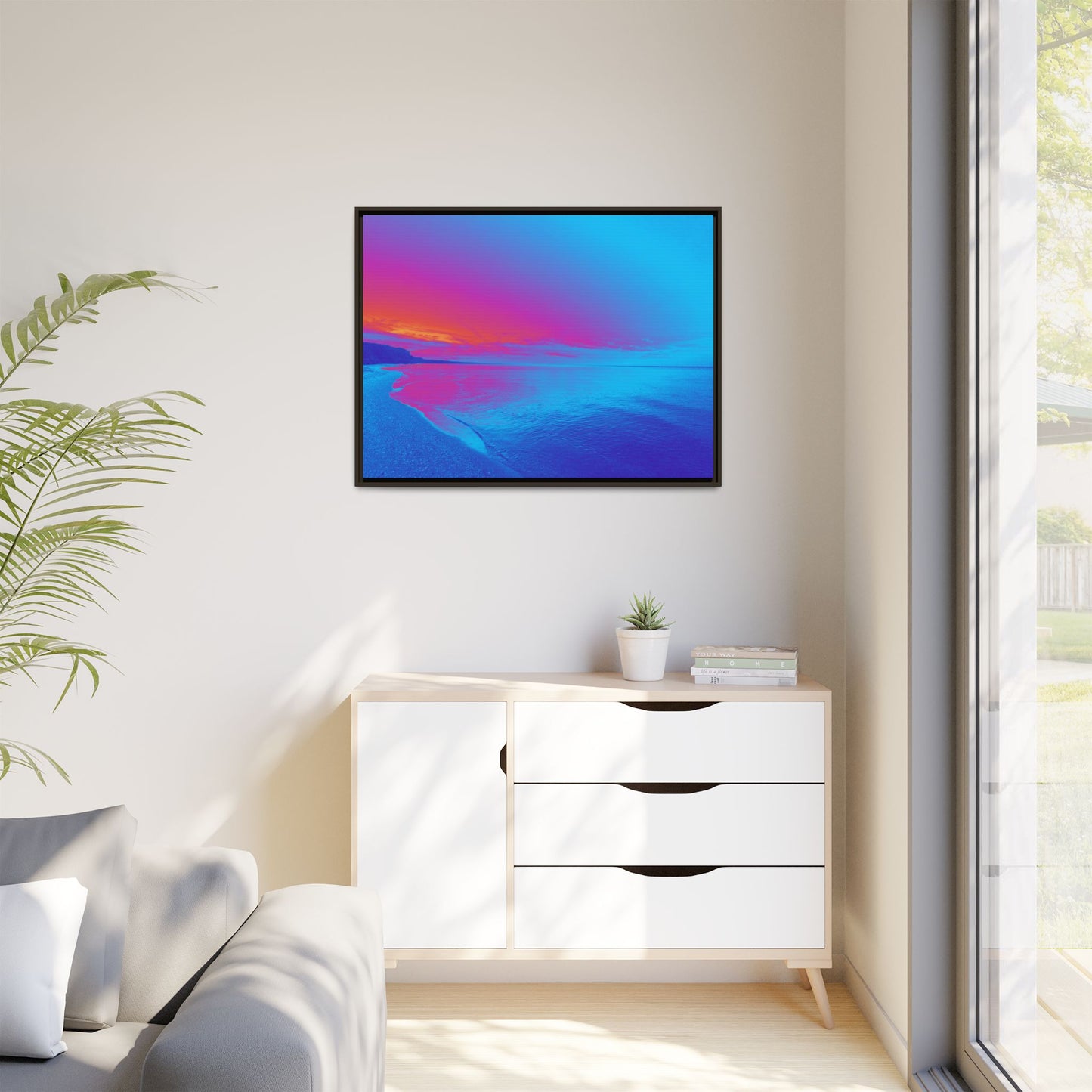 "Vibrant Symmetry"  Sunset Gradient Beach Matte Canvas Framed Wall Art