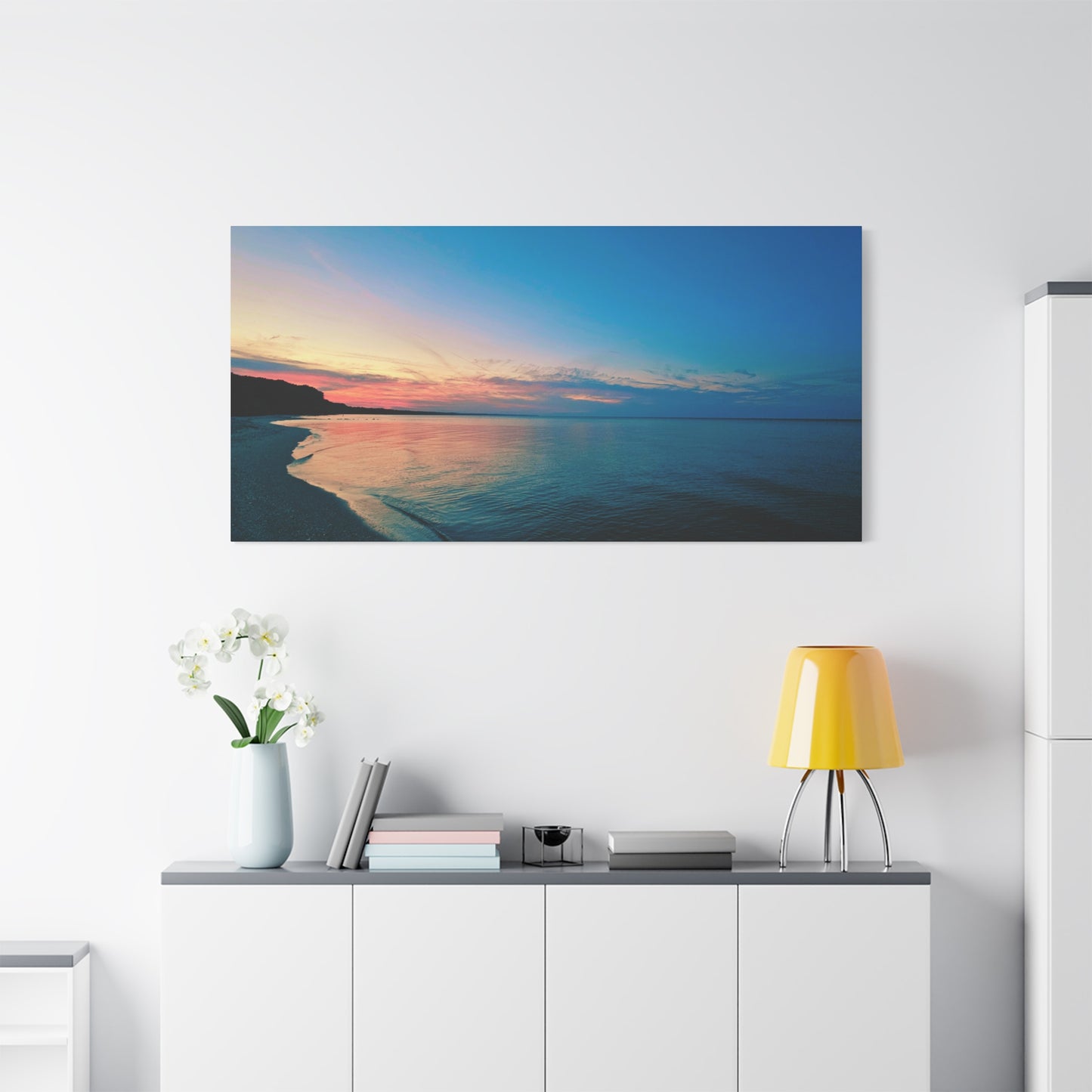 "Blue Symmetry" Sunset Beach Matte Canvas Print — Stretched Wall Art