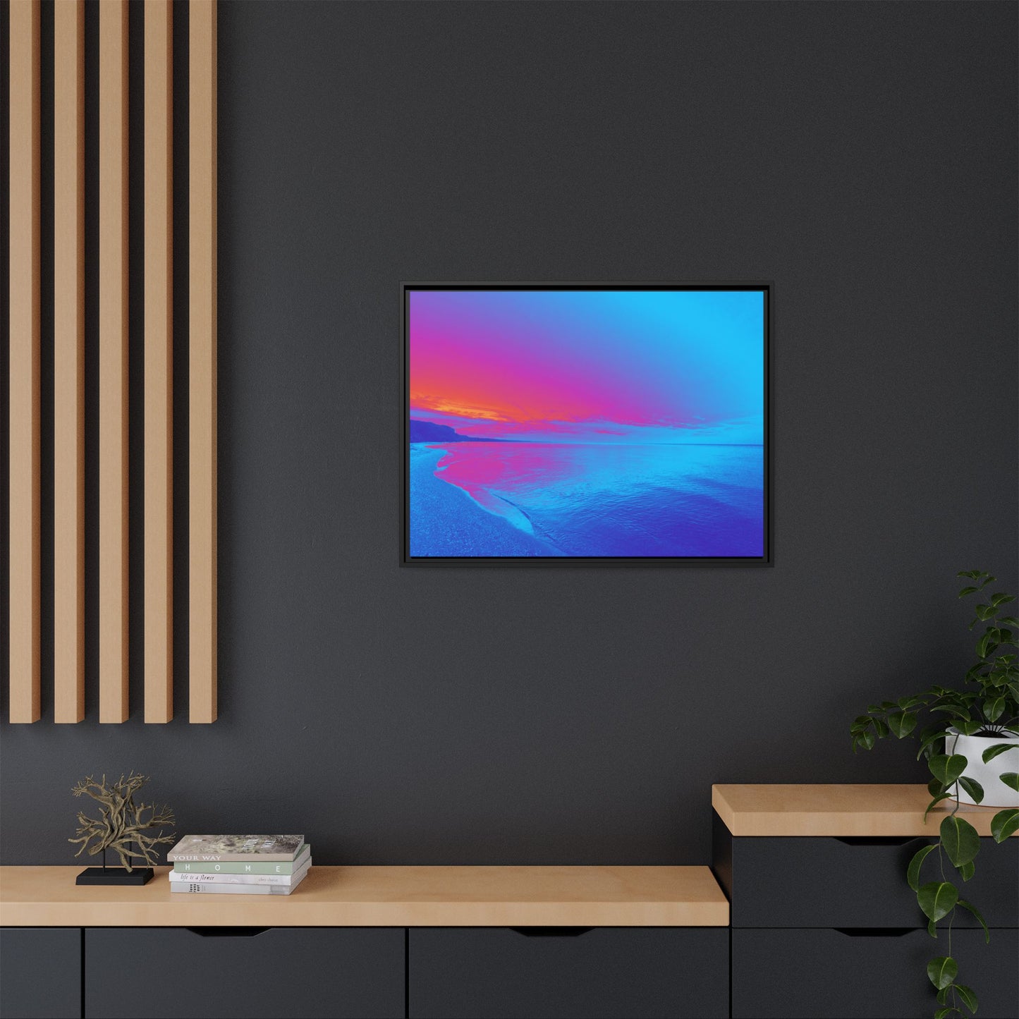 "Vibrant Symmetry"  Sunset Gradient Beach Matte Canvas Framed Wall Art