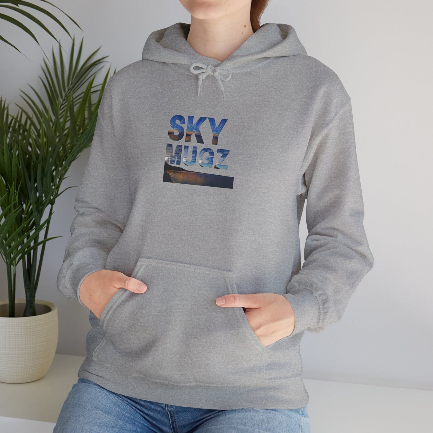 Sky Mugz Sunset Hoodie — Minimal Geometric Beach Photography Pullover