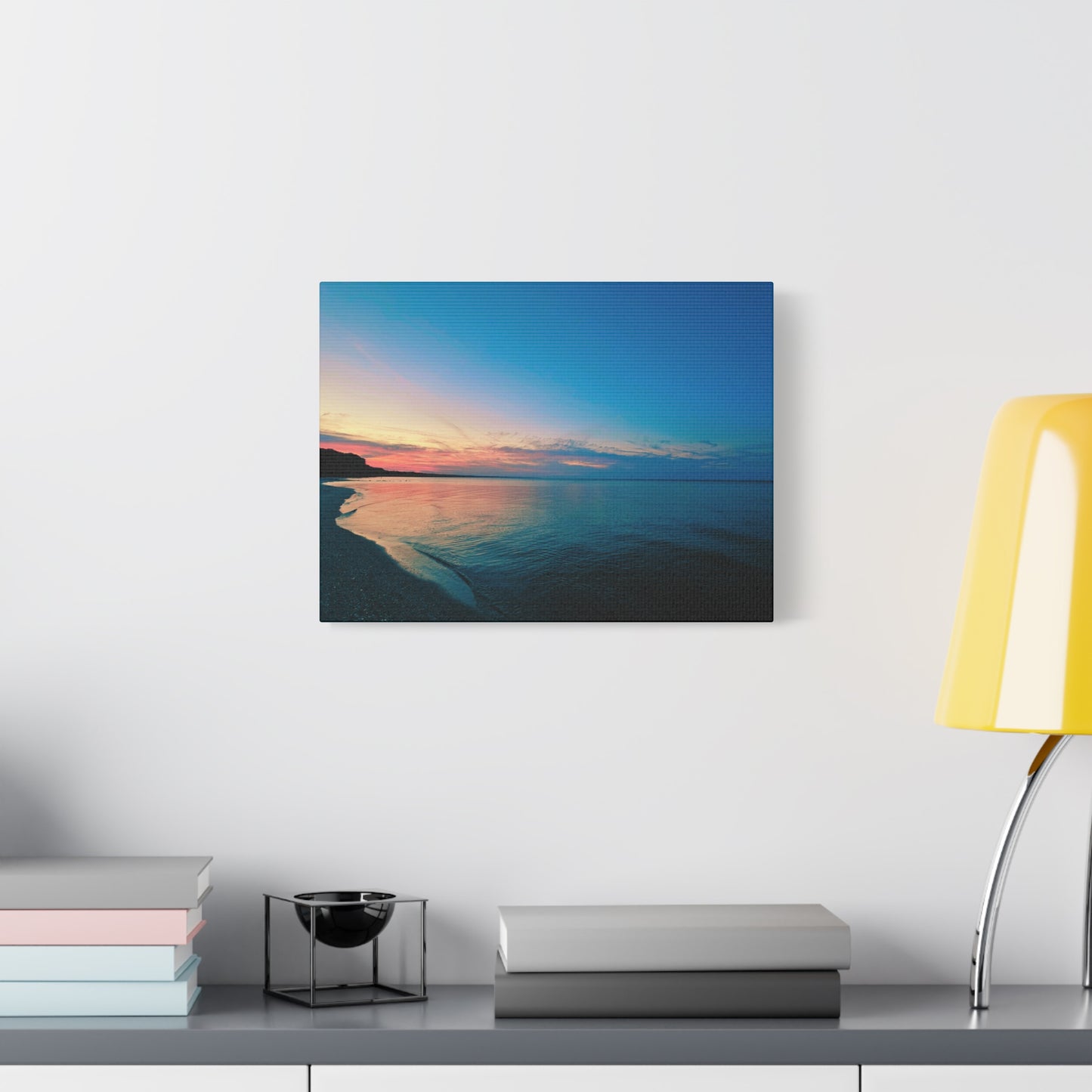 "Blue Symmetry" Sunset Beach Matte Canvas Print — Stretched Wall Art
