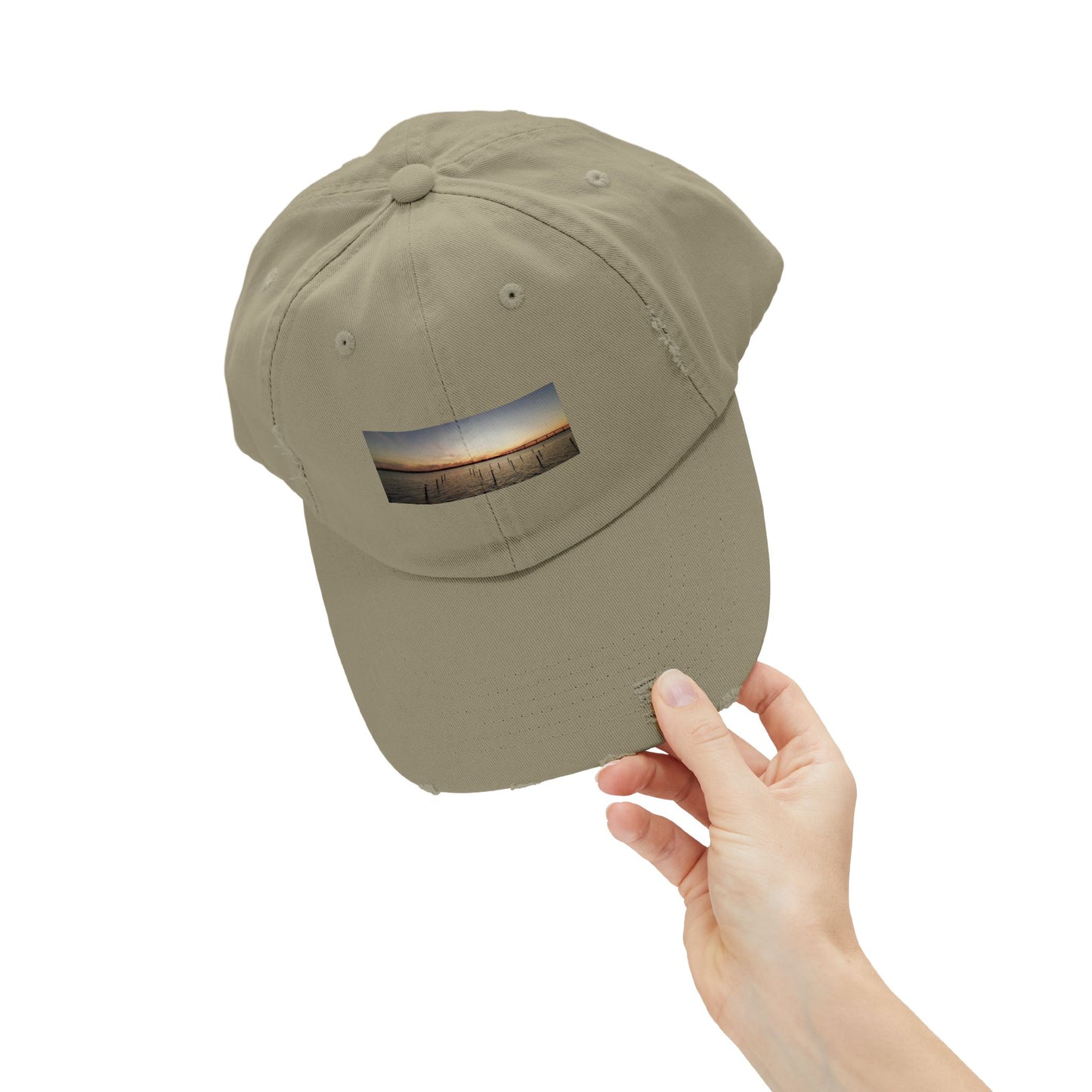 Distressed Sunset Cap — Vintage Solomons Chesapeake Panorama Dad Hat