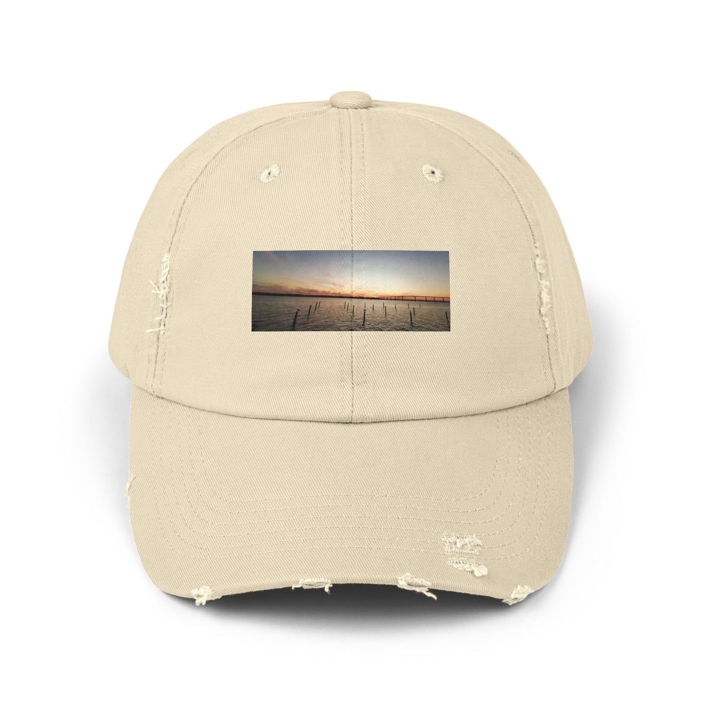Distressed Sunset Cap — Vintage Solomons Chesapeake Panorama Dad Hat