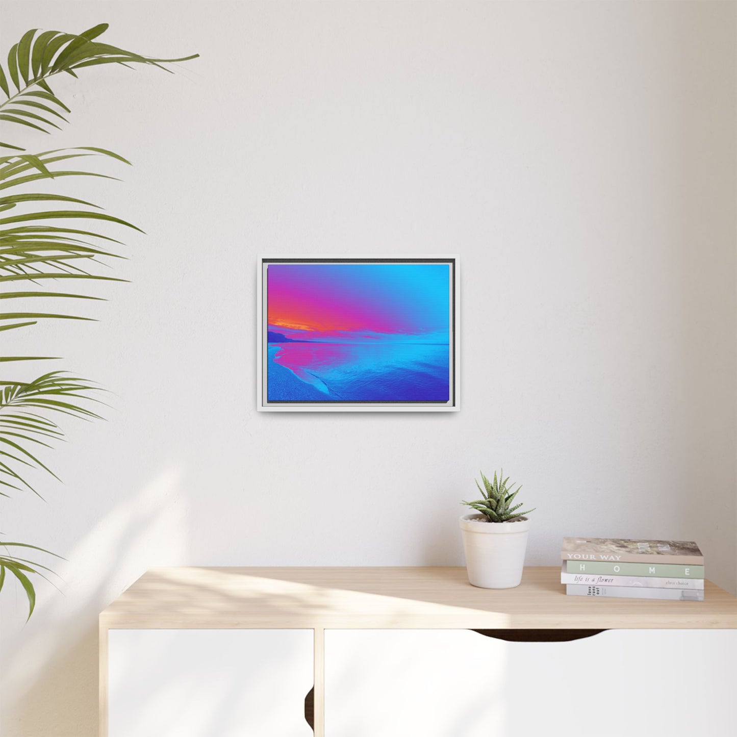 "Vibrant Symmetry"  Sunset Gradient Beach Matte Canvas Framed Wall Art