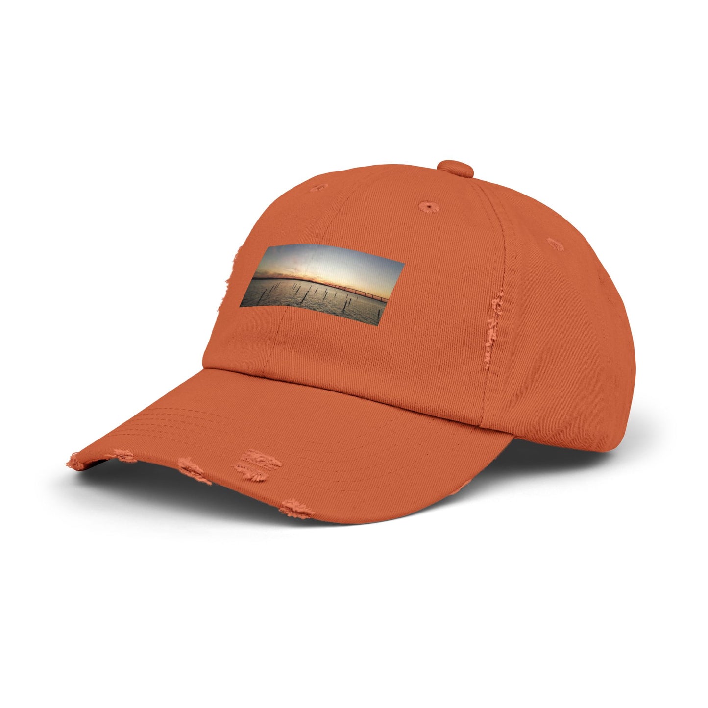 Distressed Sunset Cap — Vintage Solomons Chesapeake Panorama Dad Hat