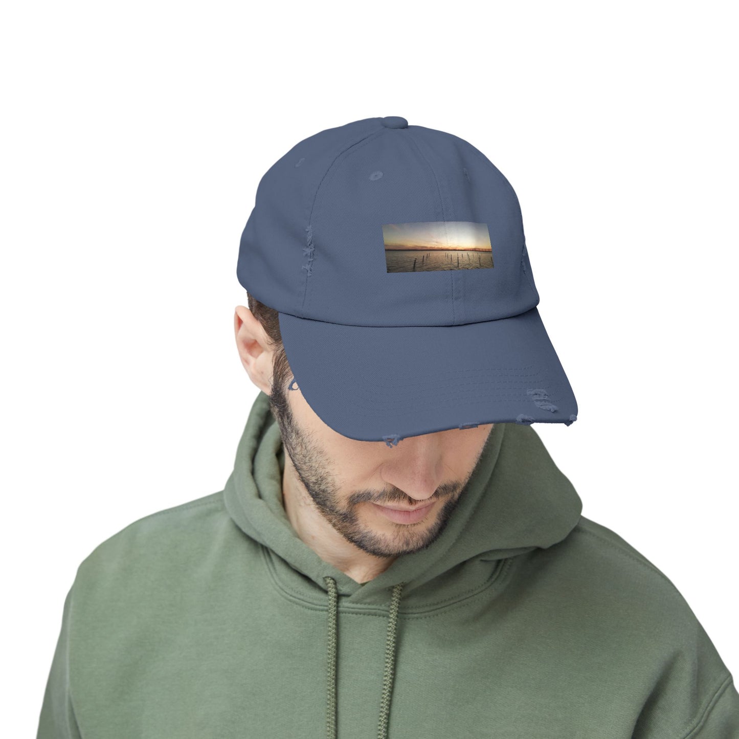 Distressed Sunset Cap — Vintage Solomons Chesapeake Panorama Dad Hat