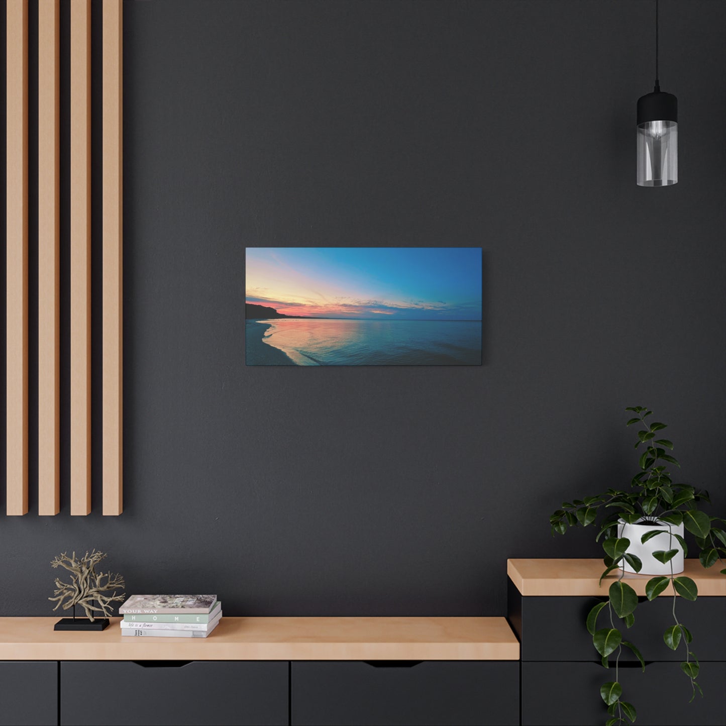"Blue Symmetry" Sunset Beach Matte Canvas Print — Stretched Wall Art