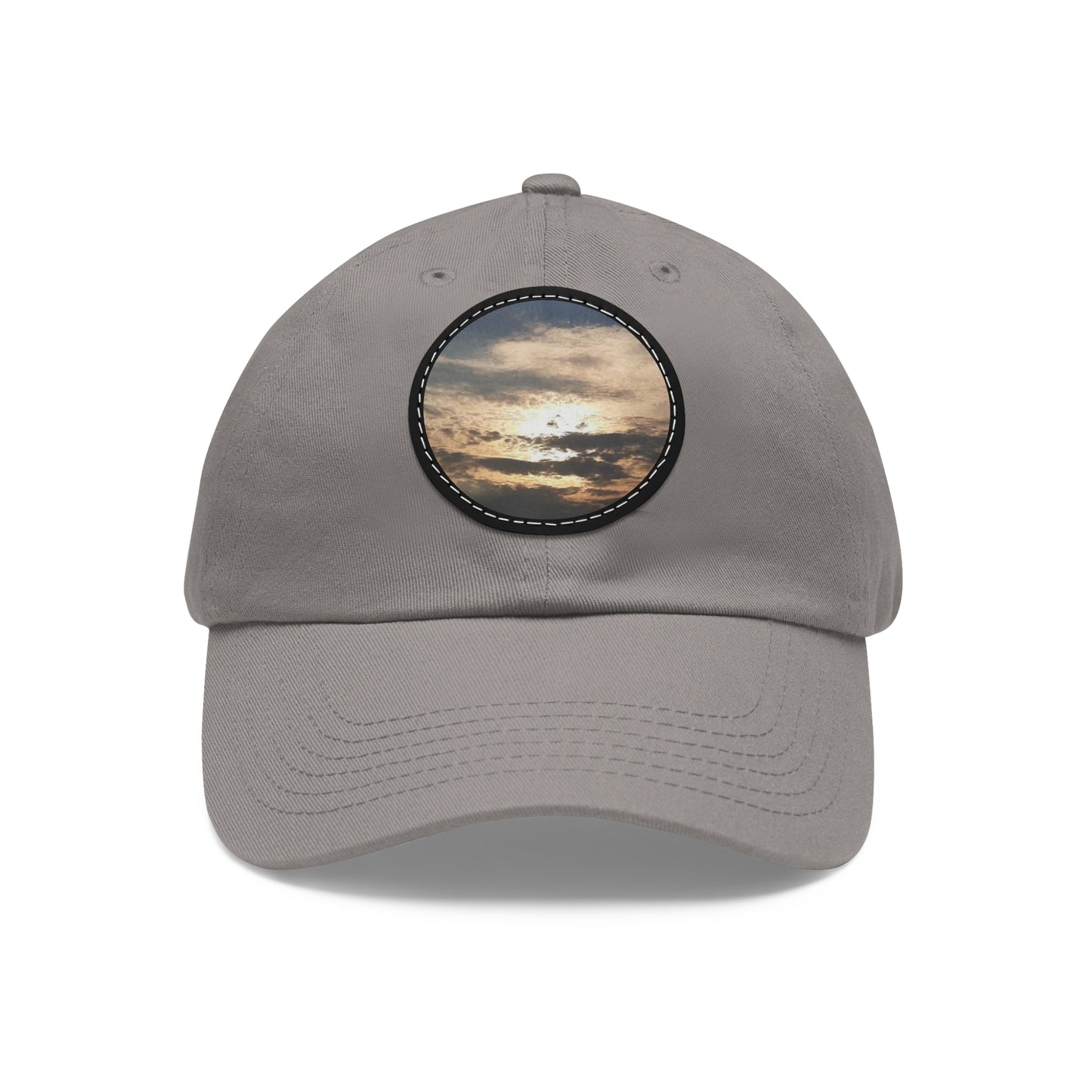 Round Leather Patch Dad Hat —"Sun Peaking Over the Clouds"-Patch Cap
