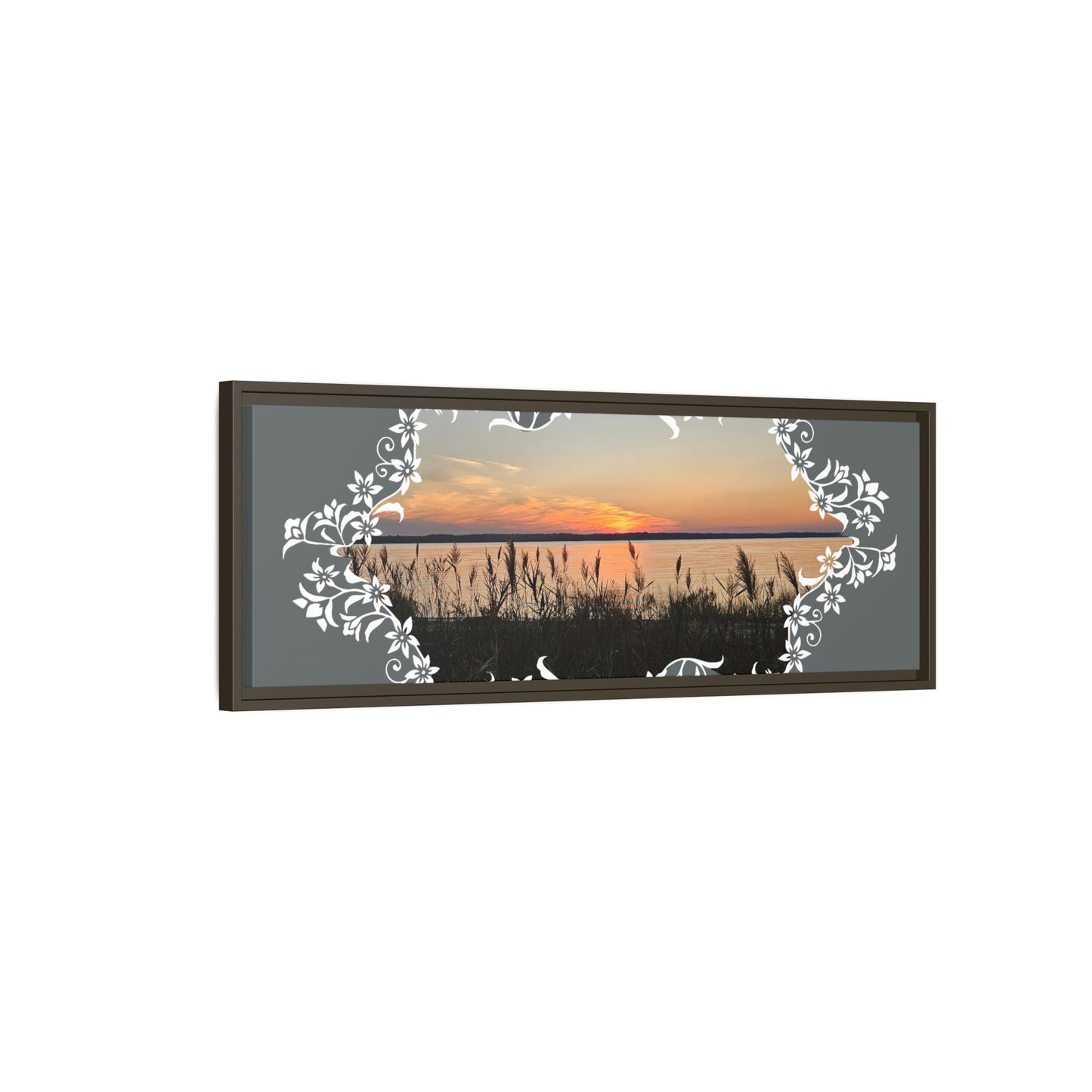 "Wild Youth" Framed Matte Canvas - Sunrise Marsh with Ornate White Floral Frame