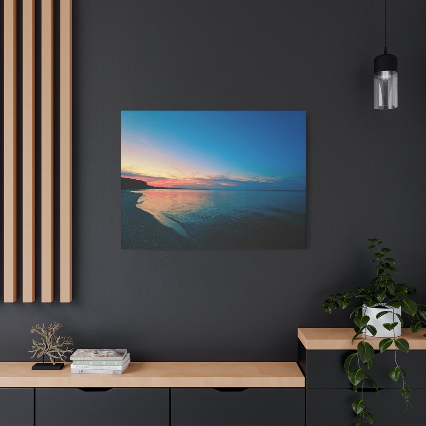 "Blue Symmetry" Sunset Beach Matte Canvas Print — Stretched Wall Art