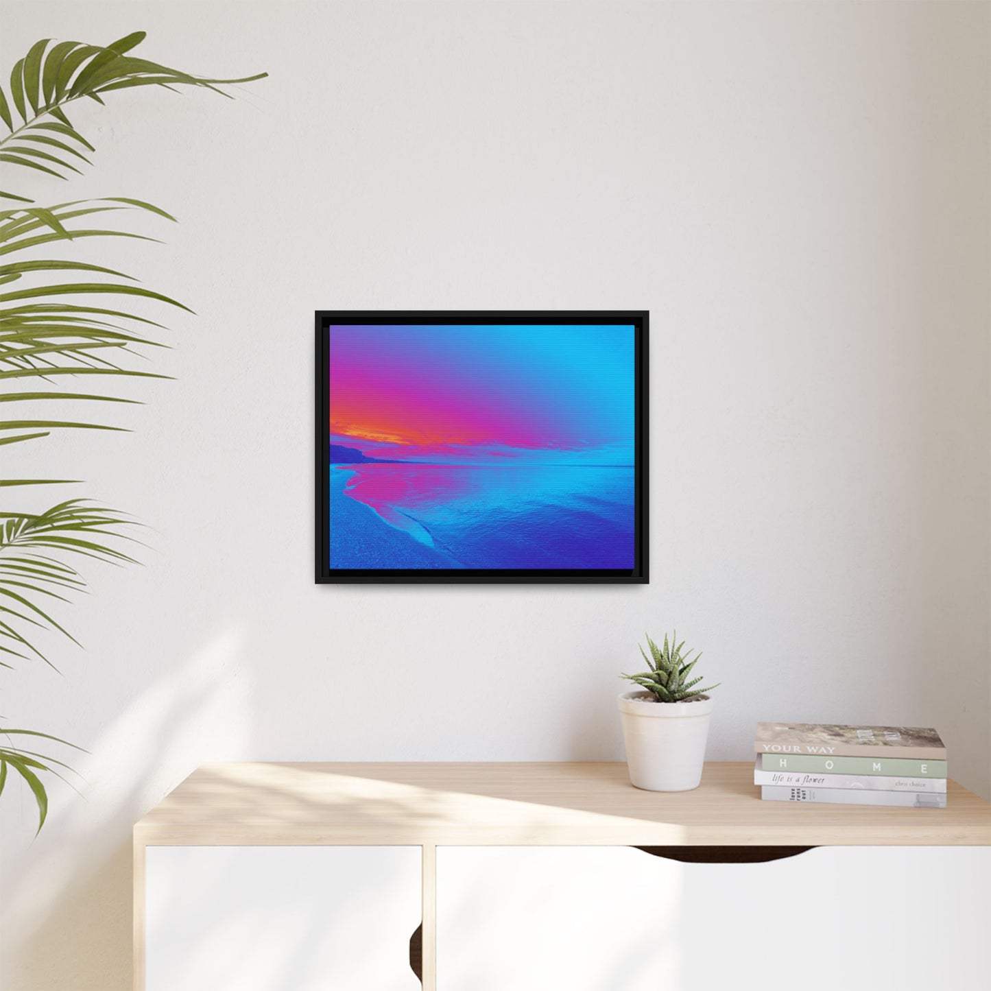 "Vibrant Symmetry"  Sunset Gradient Beach Matte Canvas Framed Wall Art