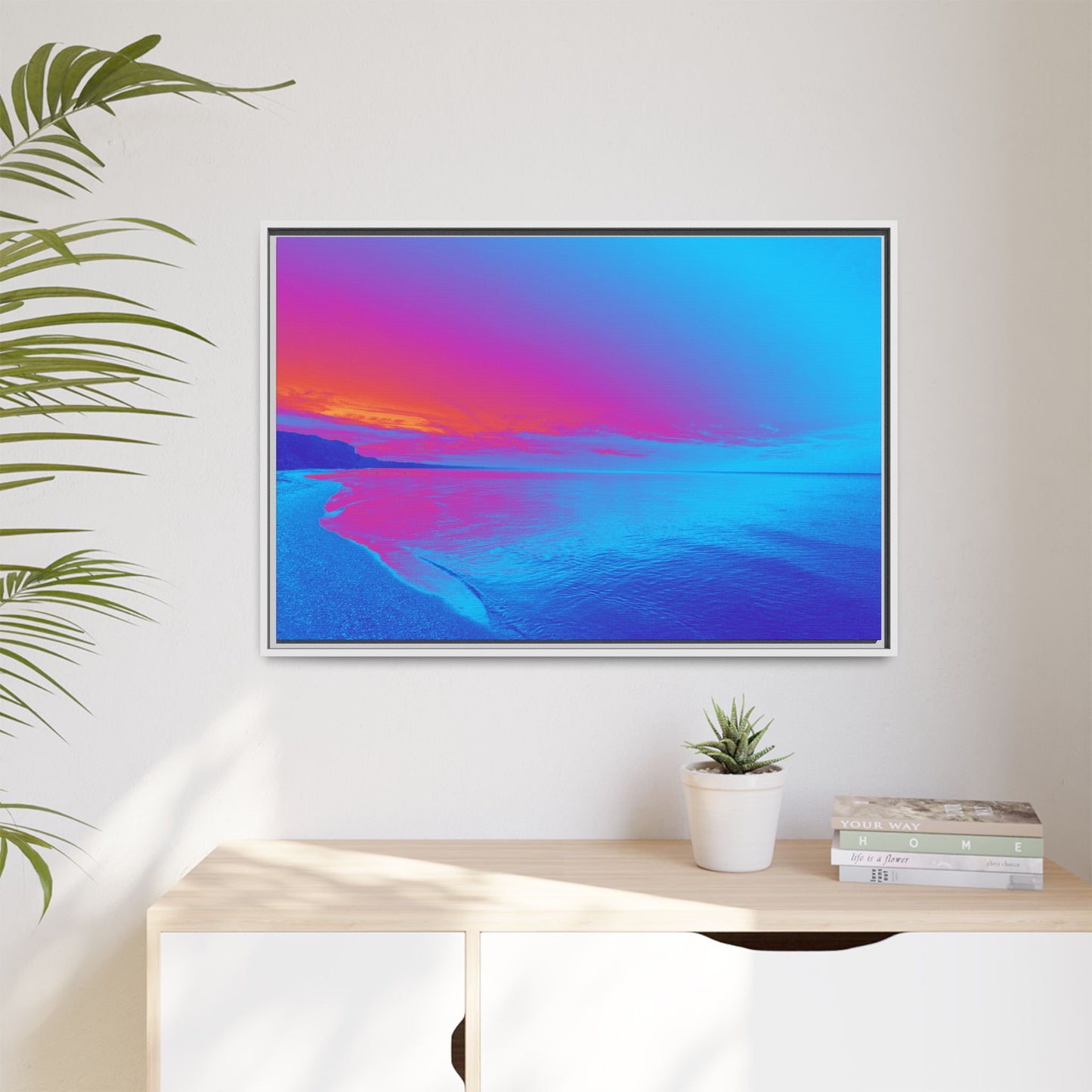 "Vibrant Symmetry"  Sunset Gradient Beach Matte Canvas Framed Wall Art