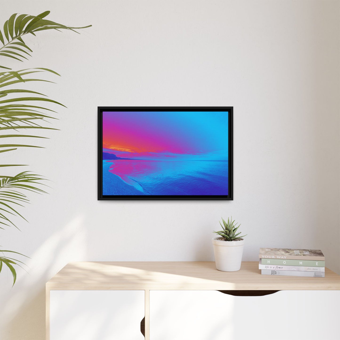 "Vibrant Symmetry"  Sunset Gradient Beach Matte Canvas Framed Wall Art