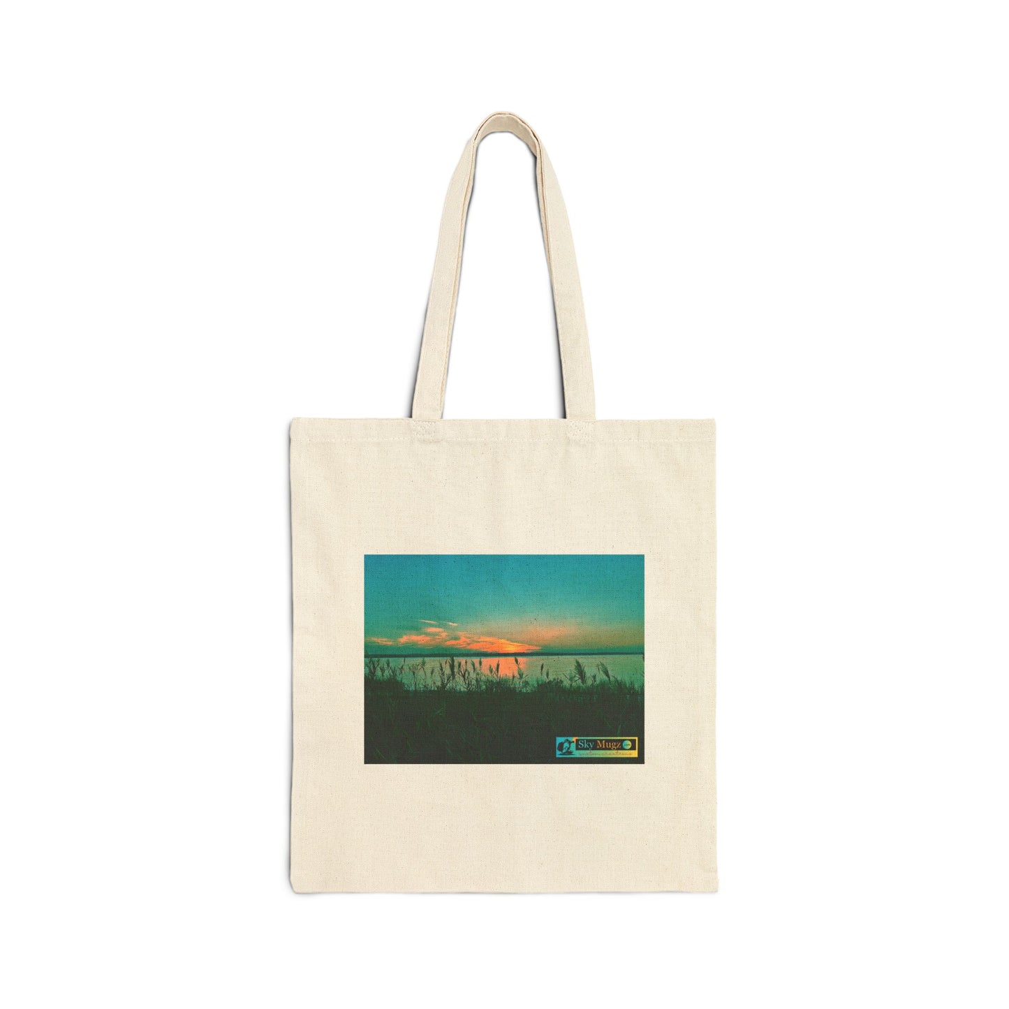 Sunset Beach Canvas Tote — "Sky Mugz" Graphic Cotton Tote