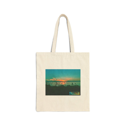 Sunset Beach Canvas Tote — "Sky Mugz" Graphic Cotton Tote