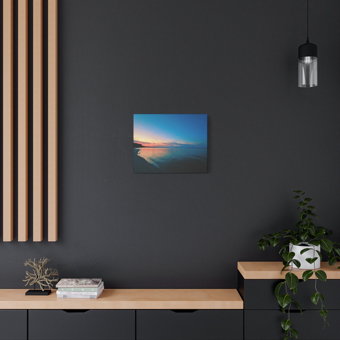 "Blue Symmetry" Sunset Beach Matte Canvas Print — Stretched Wall Art