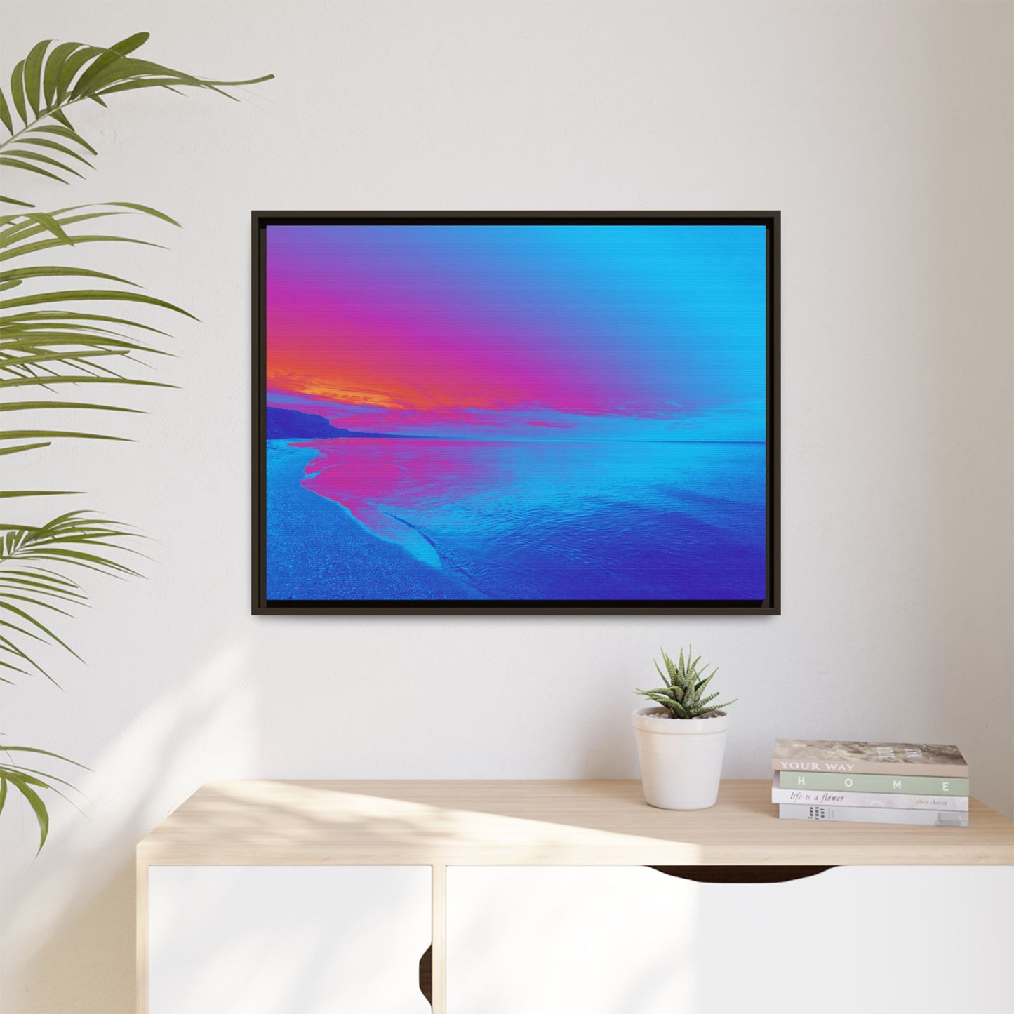 "Vibrant Symmetry"  Sunset Gradient Beach Matte Canvas Framed Wall Art