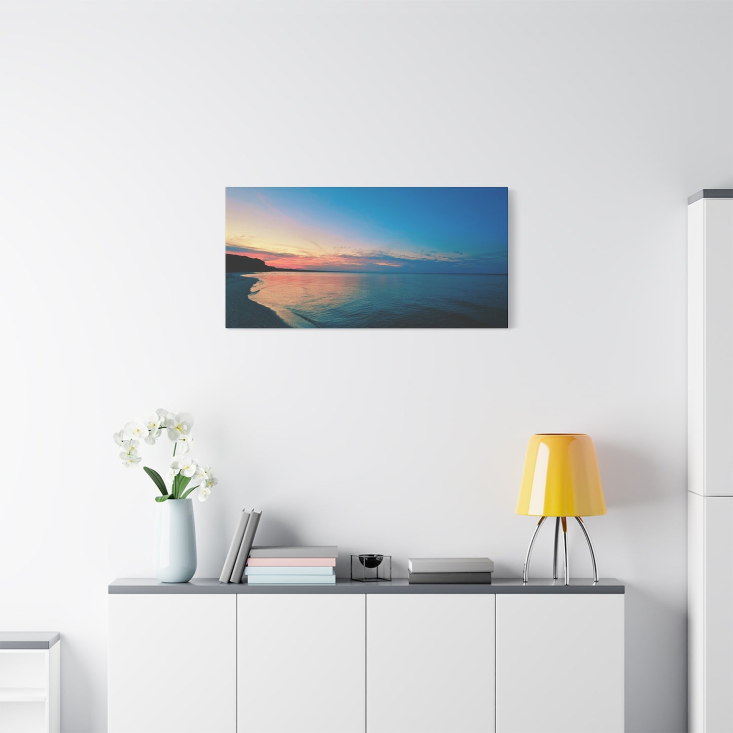 "Blue Symmetry" Sunset Beach Matte Canvas Print — Stretched Wall Art