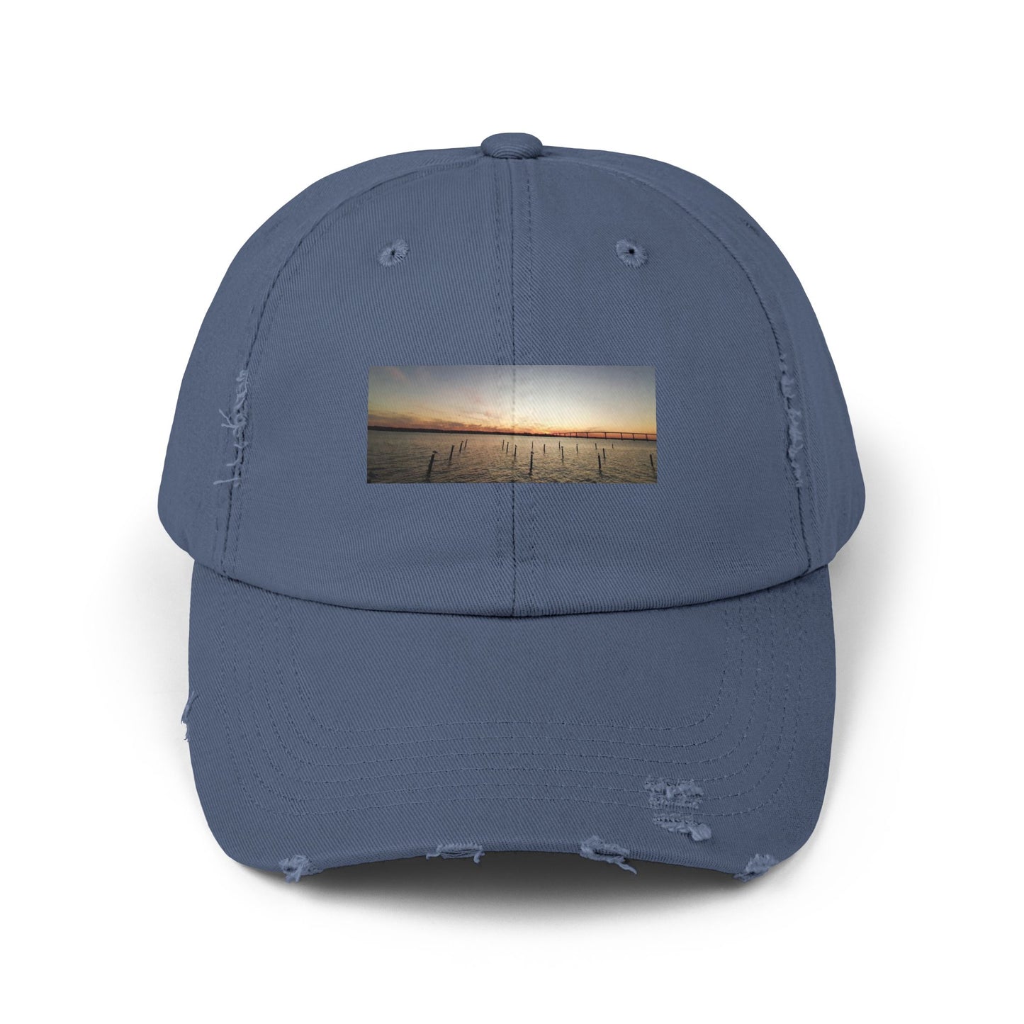 Distressed Sunset Cap — Vintage Solomons Chesapeake Panorama Dad Hat