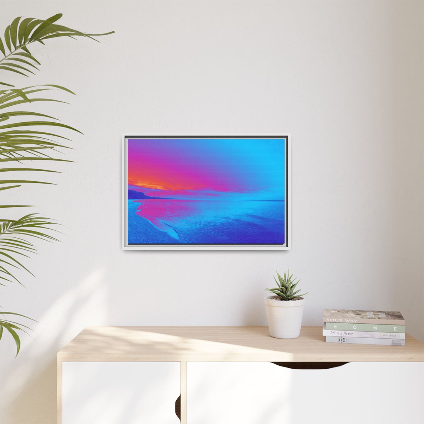 "Vibrant Symmetry"  Sunset Gradient Beach Matte Canvas Framed Wall Art
