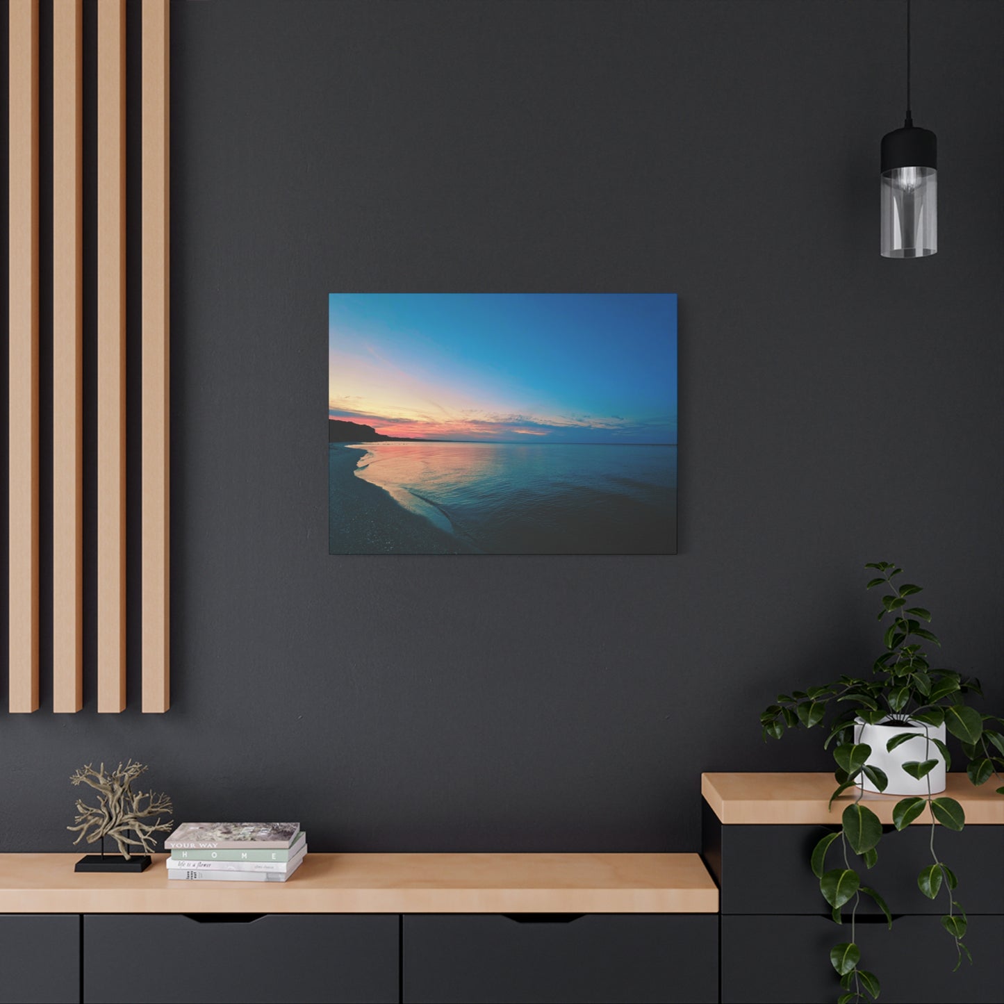 "Blue Symmetry" Sunset Beach Matte Canvas Print — Stretched Wall Art