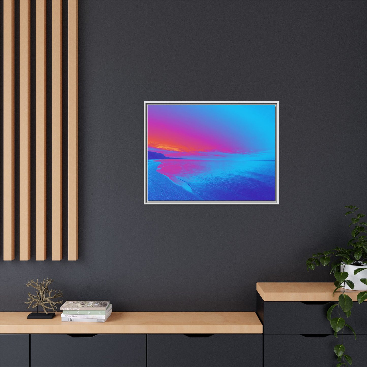 "Vibrant Symmetry"  Sunset Gradient Beach Matte Canvas Framed Wall Art