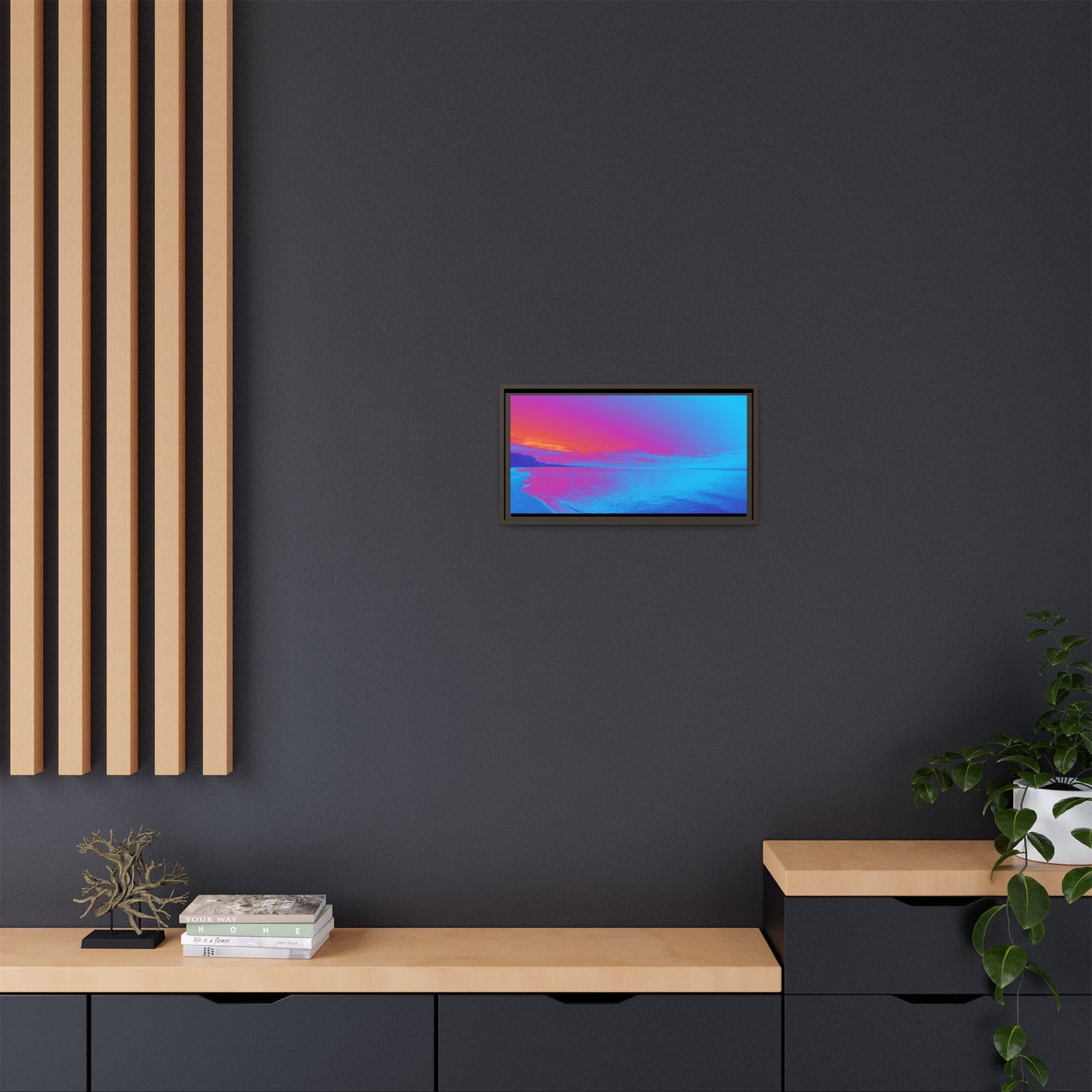 "Vibrant Symmetry"  Sunset Gradient Beach Matte Canvas Framed Wall Art