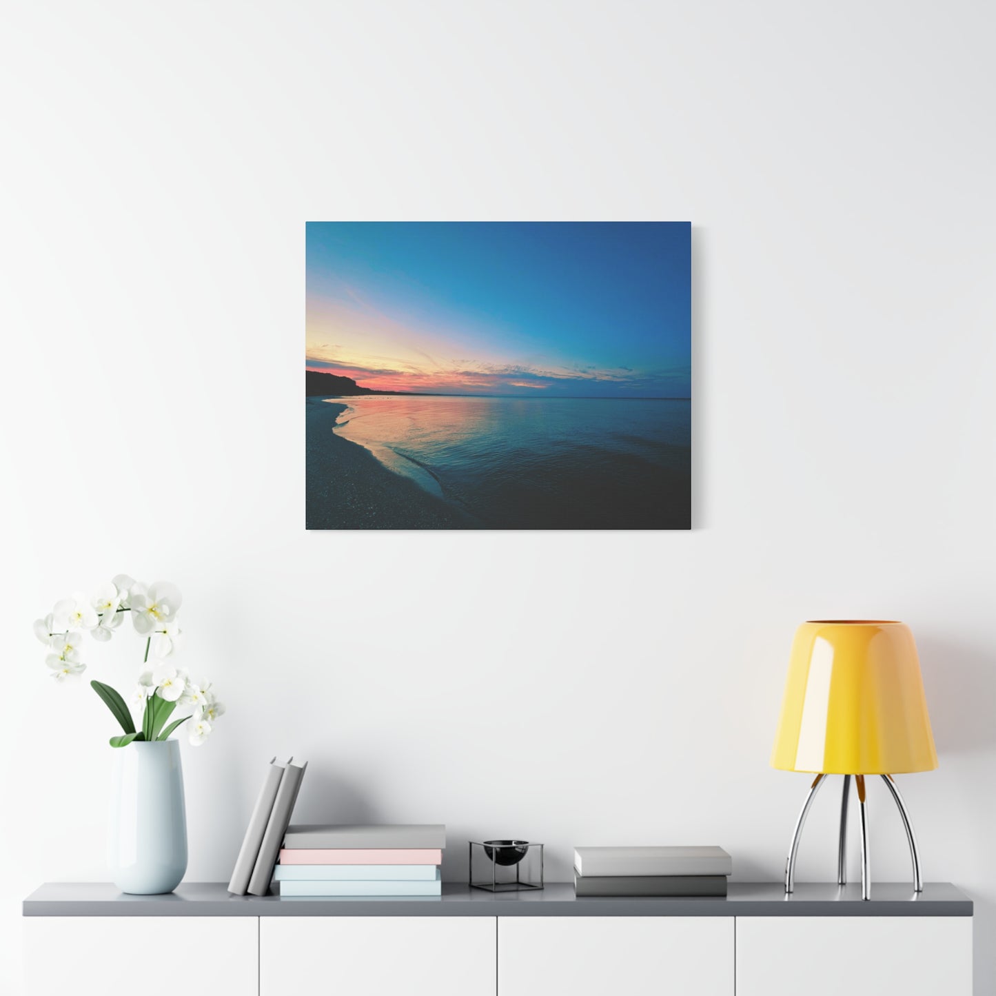 "Blue Symmetry" Sunset Beach Matte Canvas Print — Stretched Wall Art