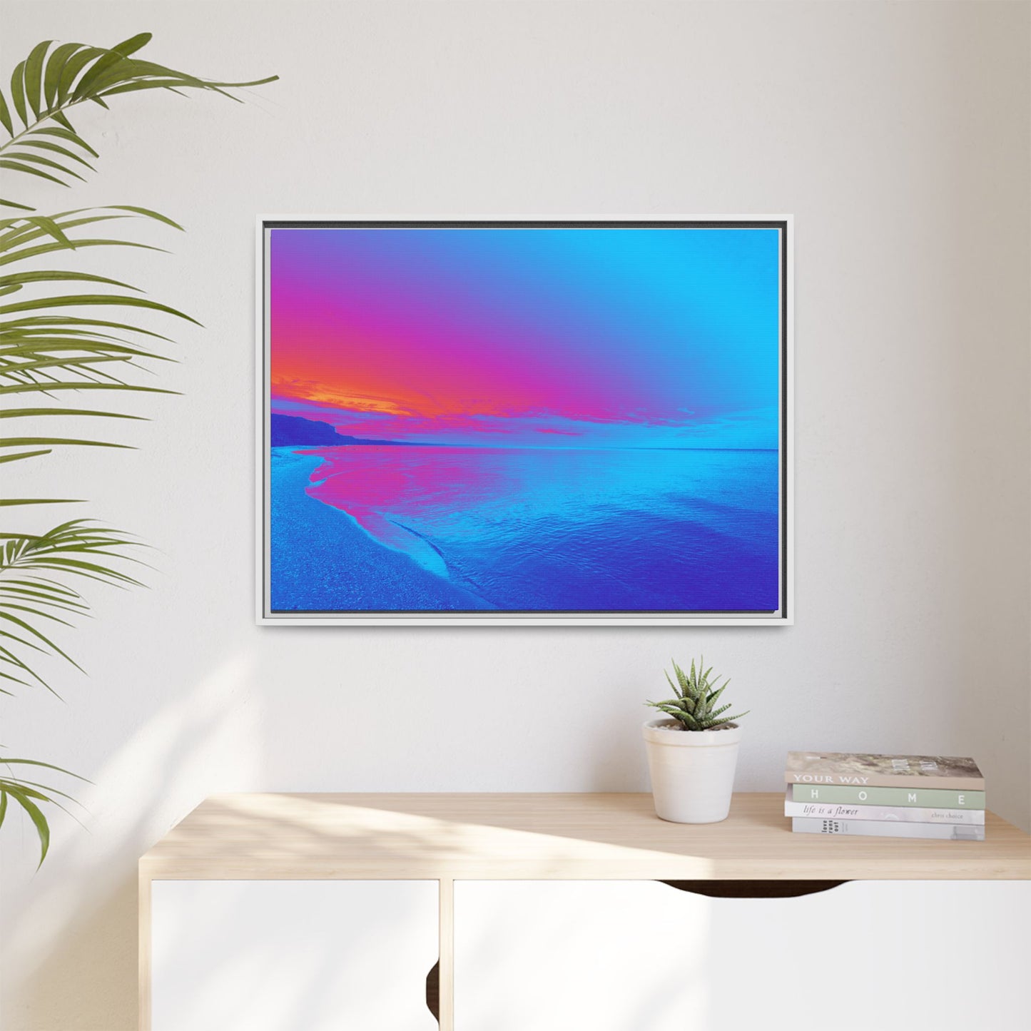 "Vibrant Symmetry"  Sunset Gradient Beach Matte Canvas Framed Wall Art