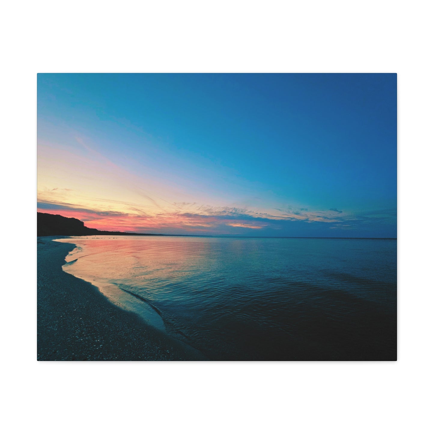 "Blue Symmetry" Sunset Beach Matte Canvas Print — Stretched Wall Art