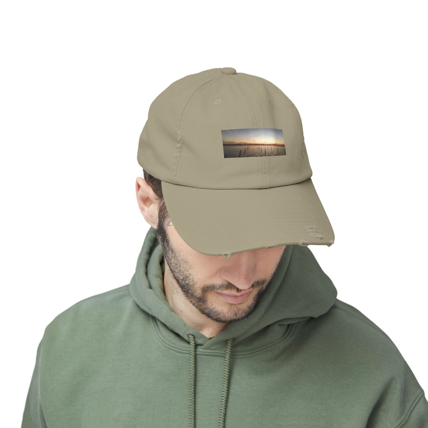 Distressed Sunset Cap — Vintage Solomons Chesapeake Panorama Dad Hat