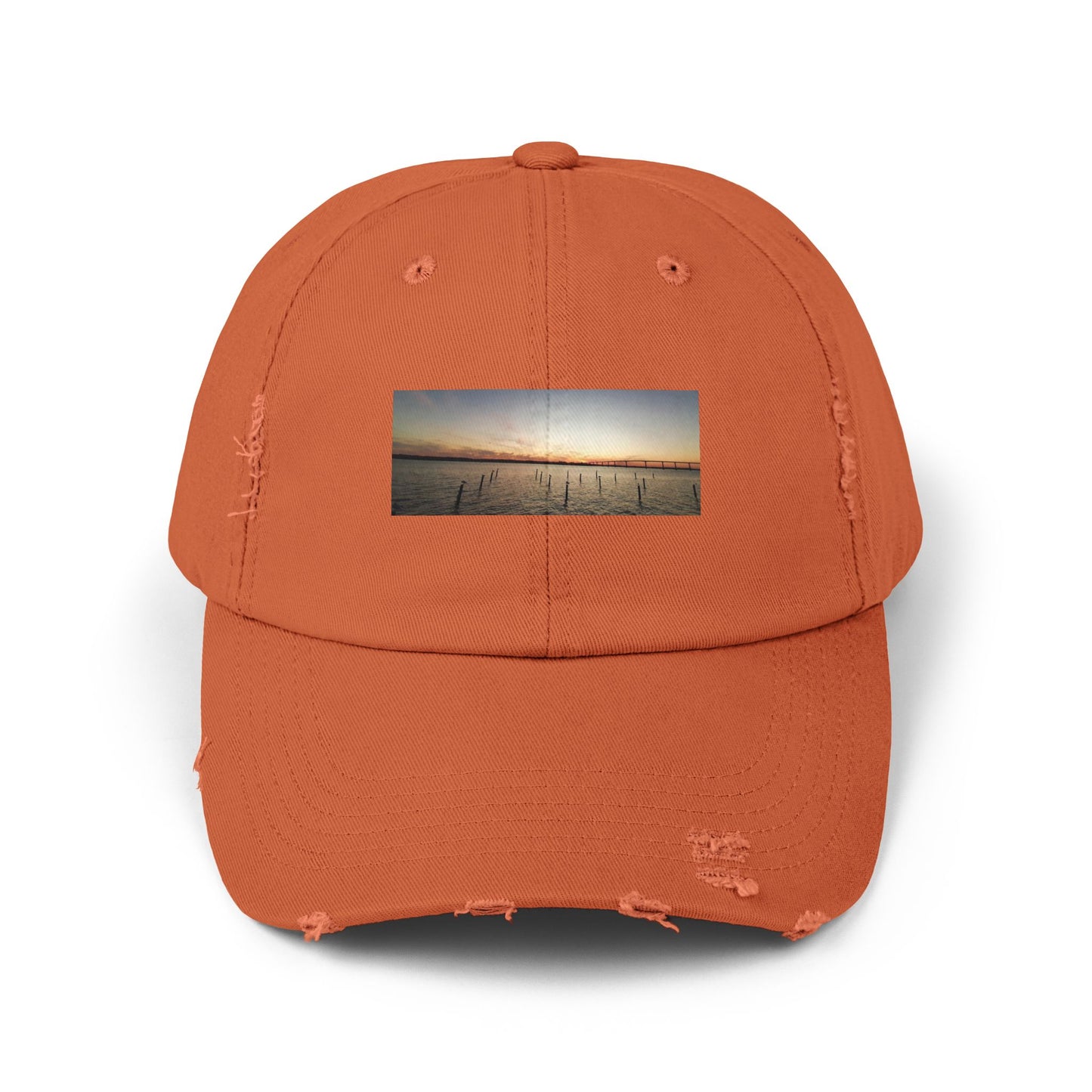 Distressed Sunset Cap — Vintage Solomons Chesapeake Panorama Dad Hat