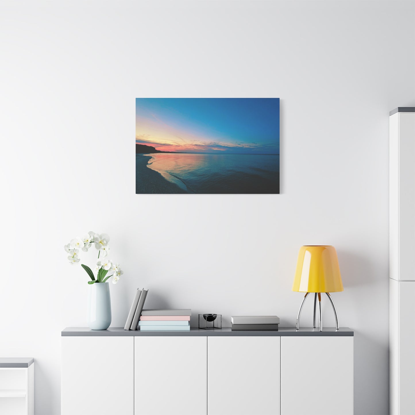 "Blue Symmetry" Sunset Beach Matte Canvas Print — Stretched Wall Art