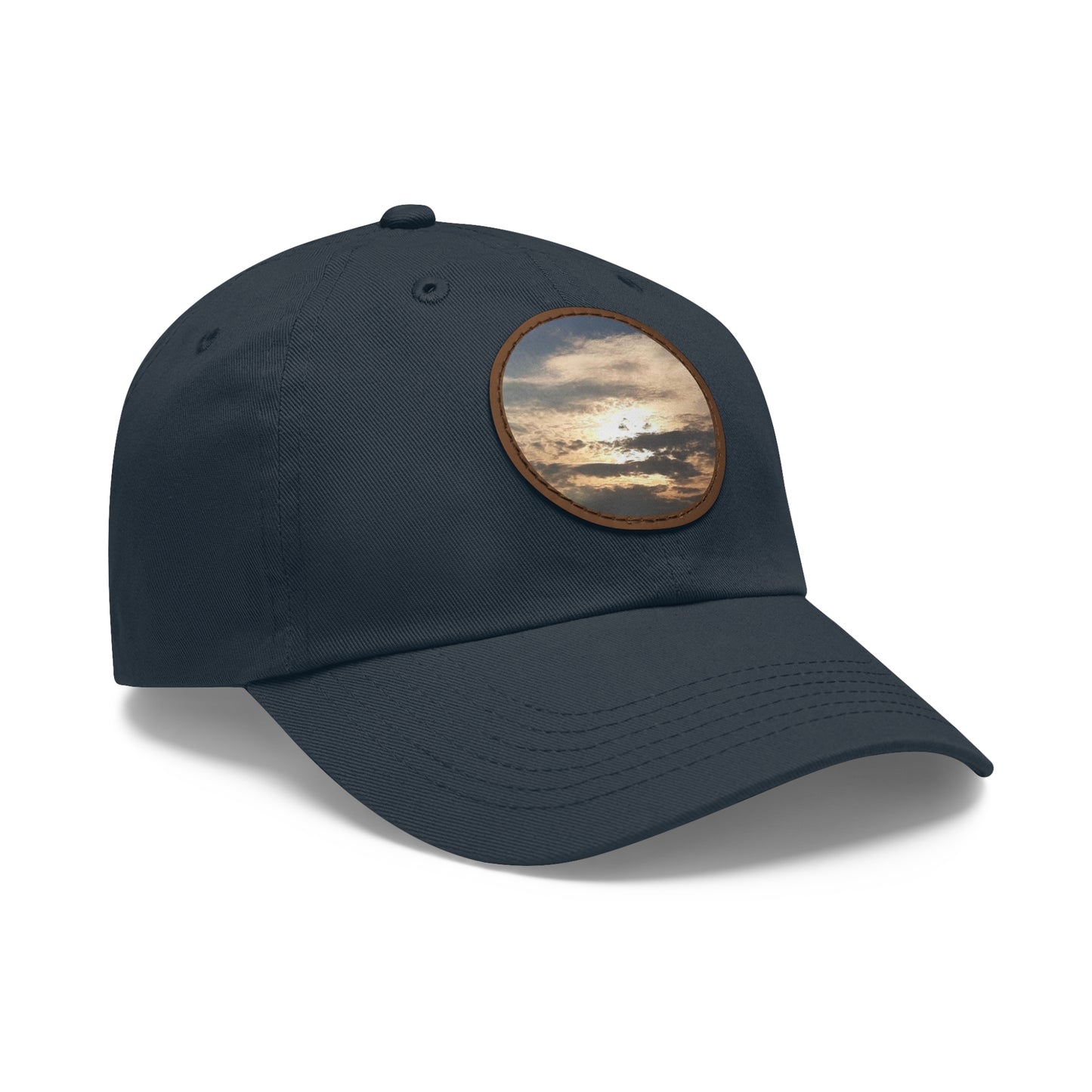 Round Leather Patch Dad Hat —"Sun Peaking Over the Clouds"-Patch Cap