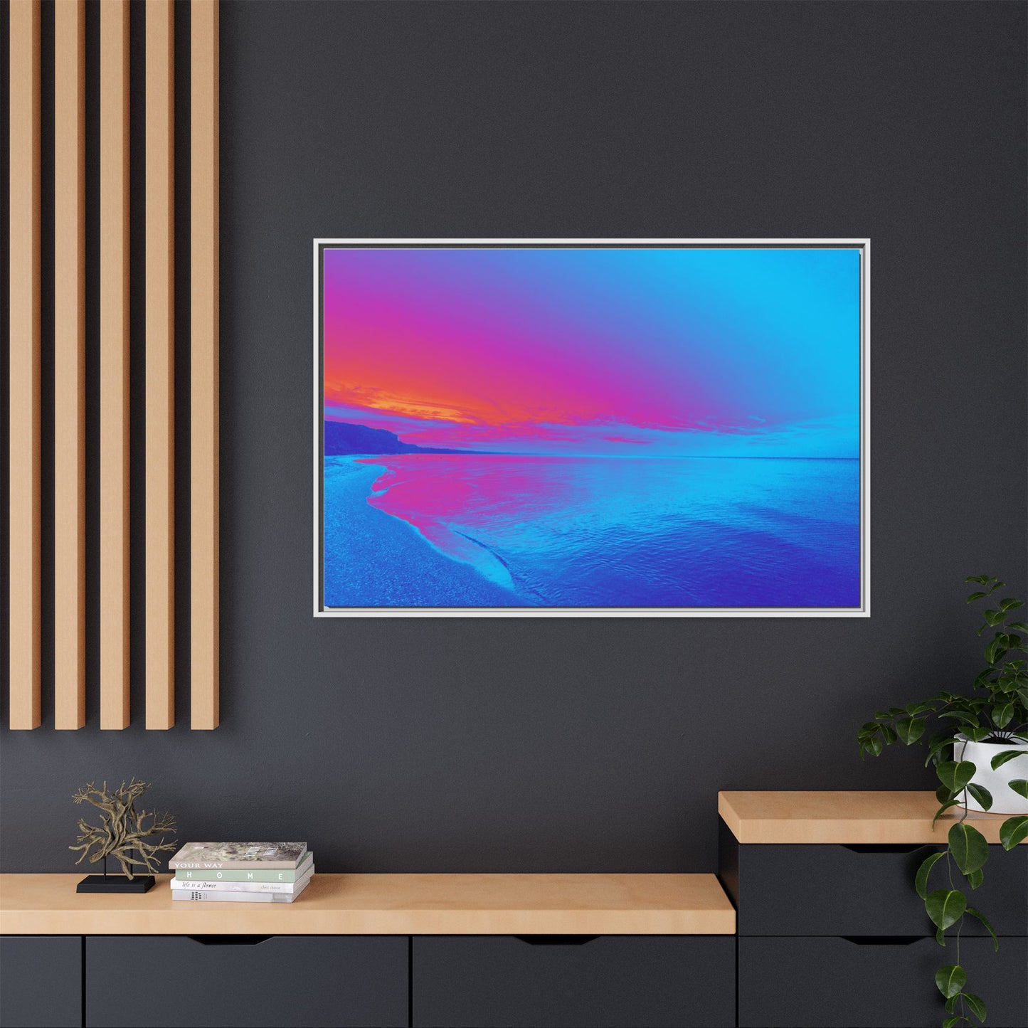 "Vibrant Symmetry"  Sunset Gradient Beach Matte Canvas Framed Wall Art
