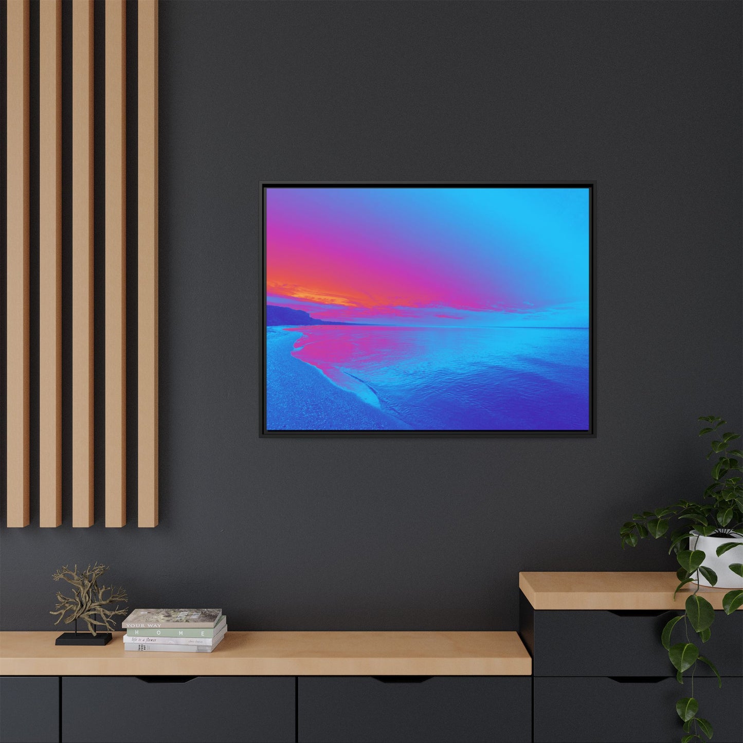 "Vibrant Symmetry"  Sunset Gradient Beach Matte Canvas Framed Wall Art