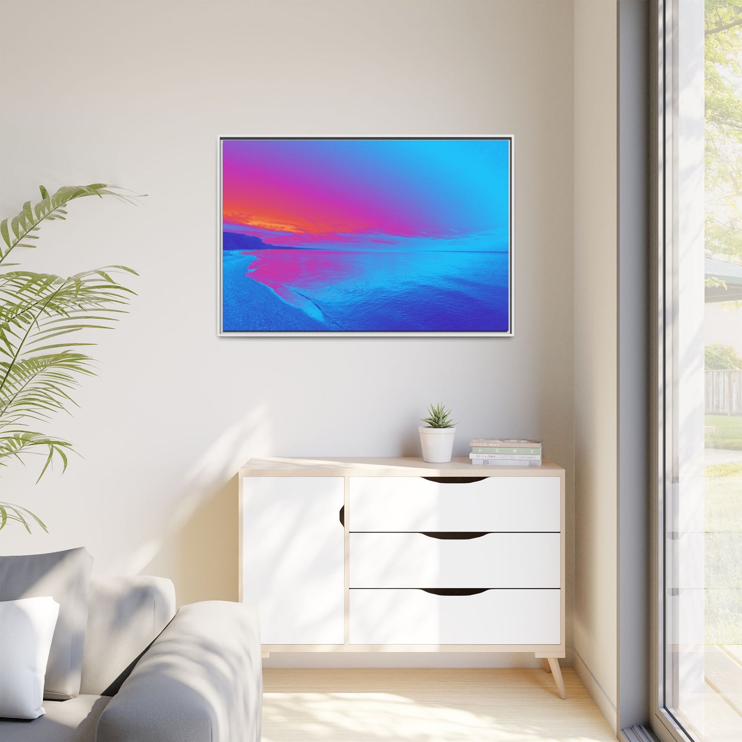 "Vibrant Symmetry"  Sunset Gradient Beach Matte Canvas Framed Wall Art
