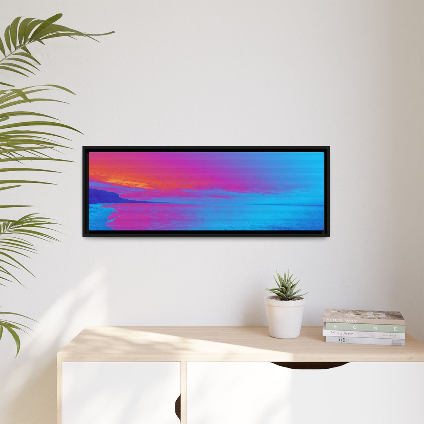 "Vibrant Symmetry"  Sunset Gradient Beach Matte Canvas Framed Wall Art