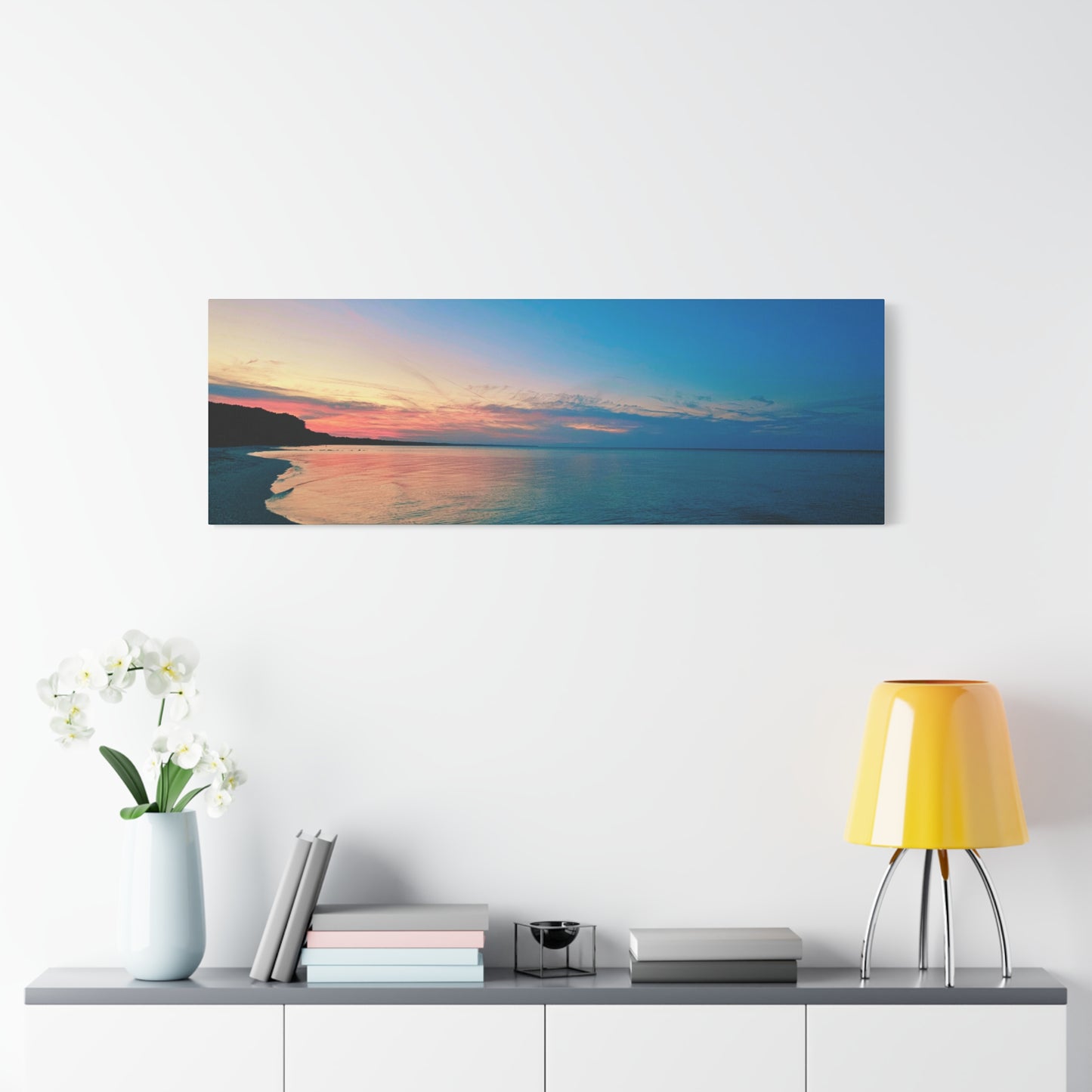 "Blue Symmetry" Sunset Beach Matte Canvas Print — Stretched Wall Art