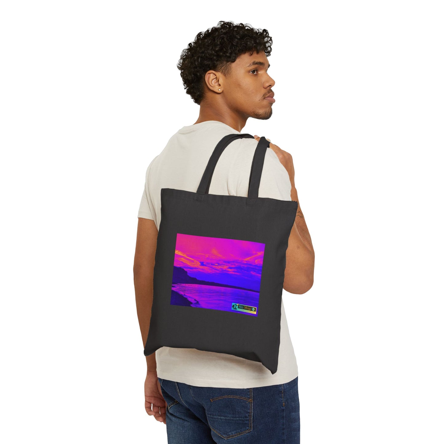 Canvas Tote Bag — Retro Vaporwave Sunset Print (Sky Mugz)
