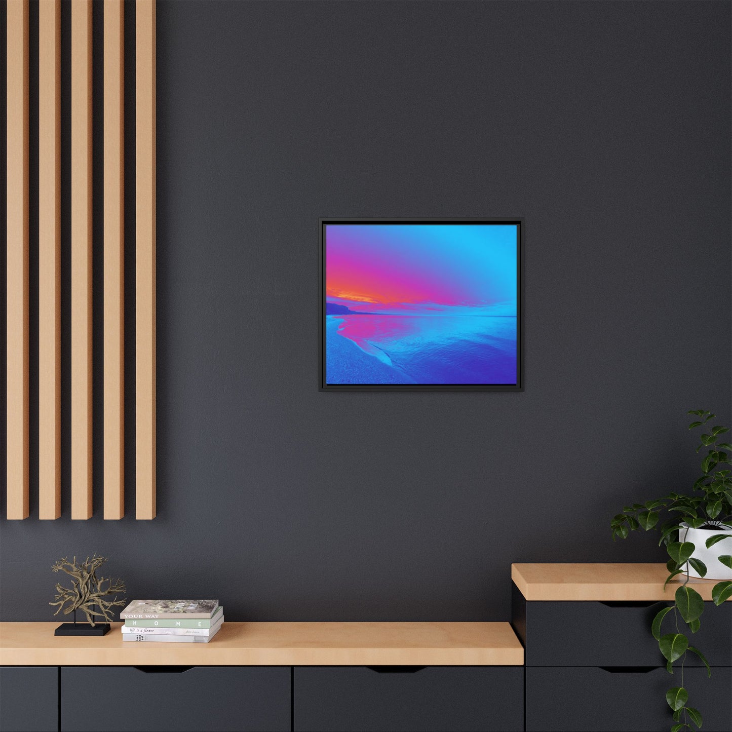 "Vibrant Symmetry"  Sunset Gradient Beach Matte Canvas Framed Wall Art