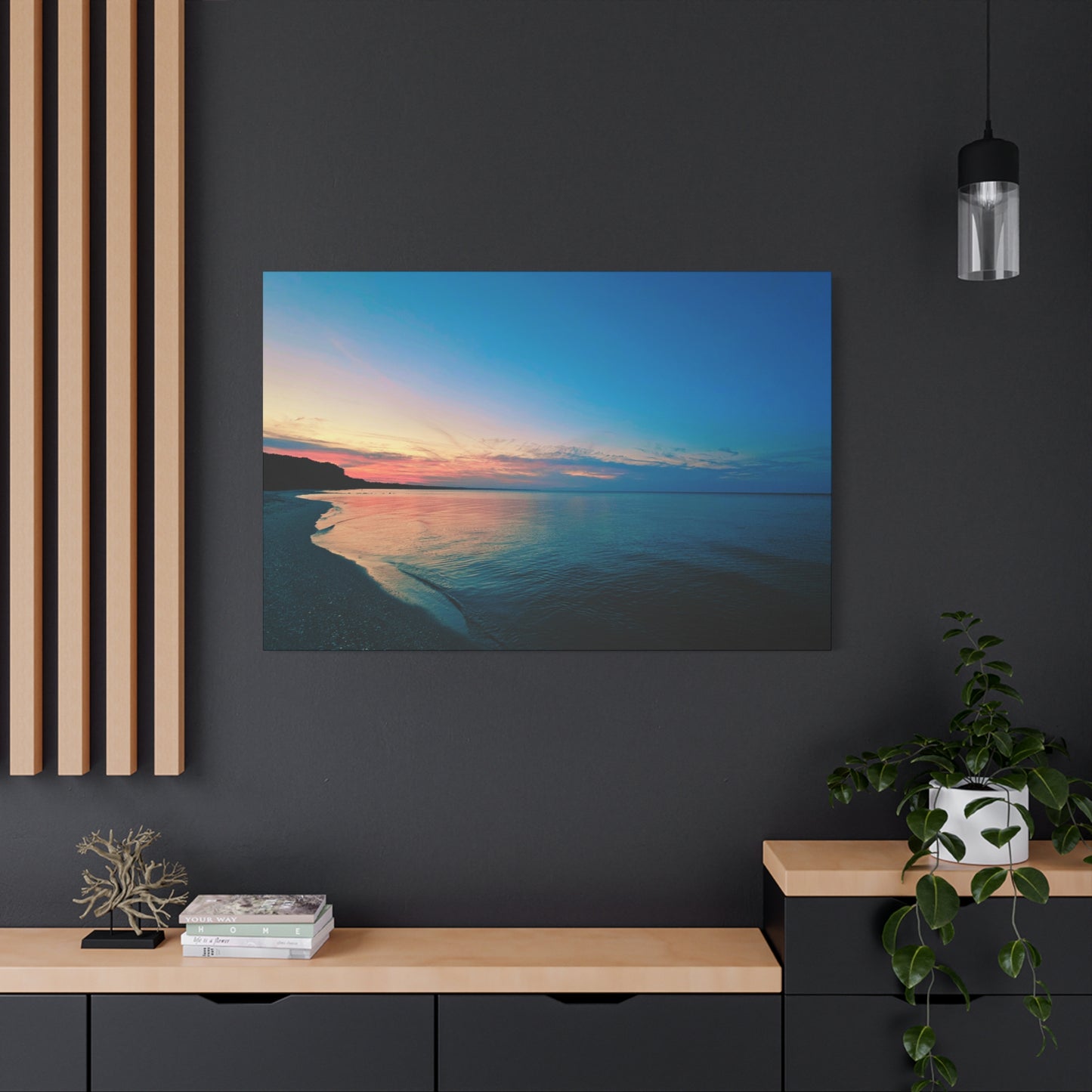 "Blue Symmetry" Sunset Beach Matte Canvas Print — Stretched Wall Art