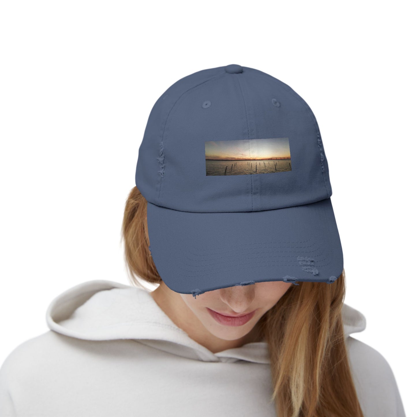 Distressed Sunset Cap — Vintage Solomons Chesapeake Panorama Dad Hat