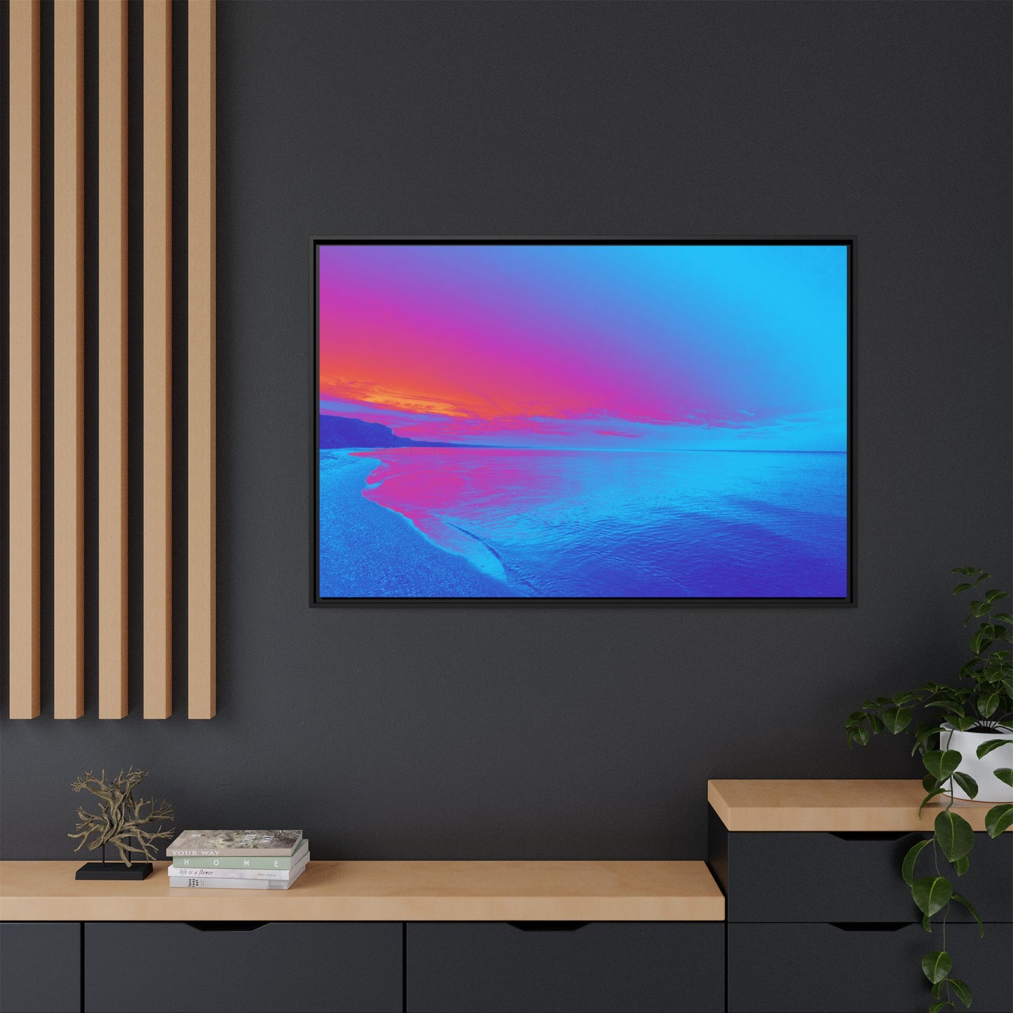 "Vibrant Symmetry"  Sunset Gradient Beach Matte Canvas Framed Wall Art