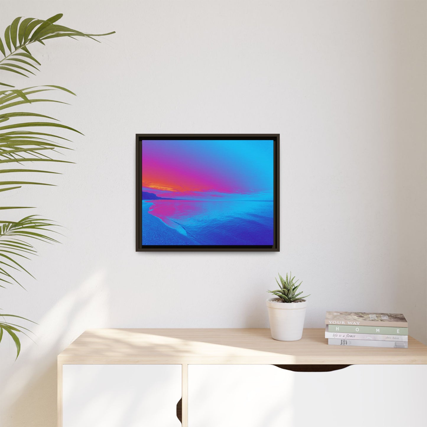 "Vibrant Symmetry"  Sunset Gradient Beach Matte Canvas Framed Wall Art
