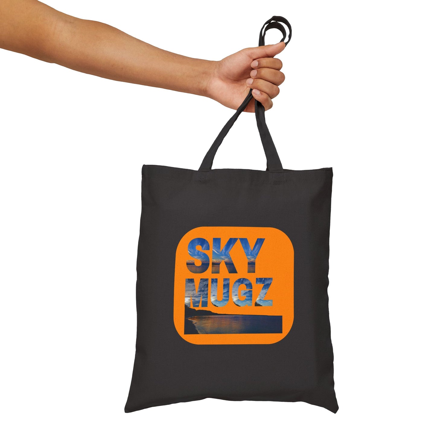 Sunset Beach Canvas Tote — "Sky Mugz" Graphic Cotton Tote