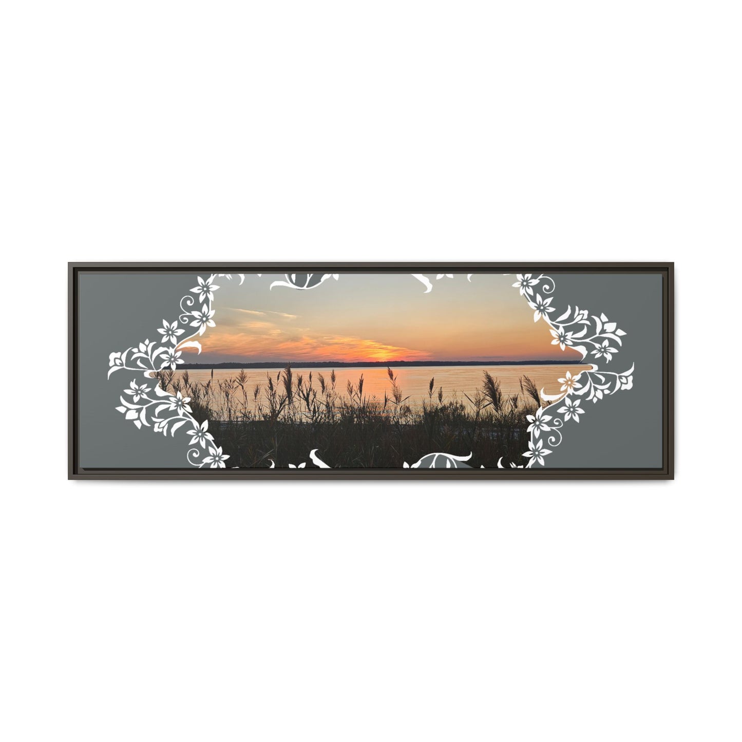 "Wild Youth" Framed Matte Canvas - Sunrise Marsh with Ornate White Floral Frame
