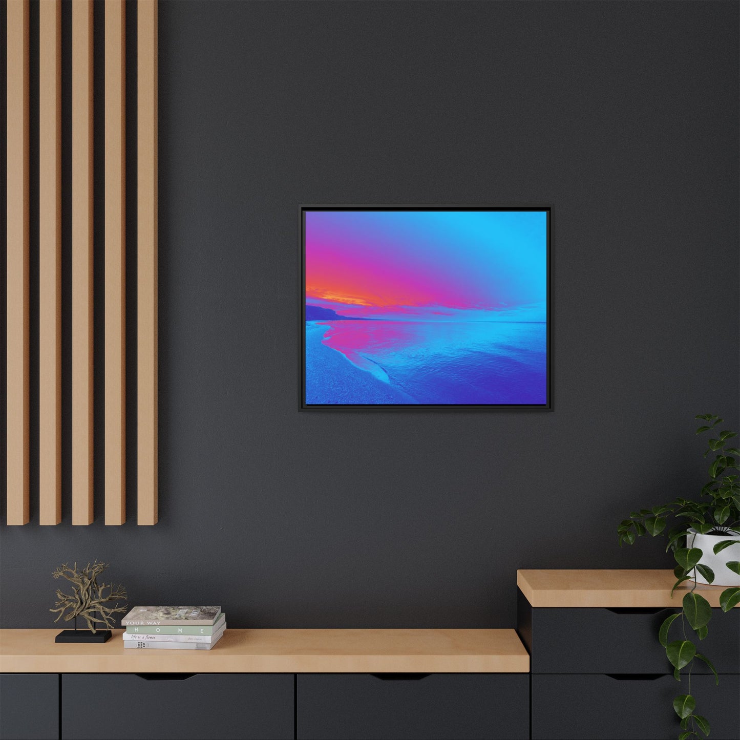 "Vibrant Symmetry"  Sunset Gradient Beach Matte Canvas Framed Wall Art