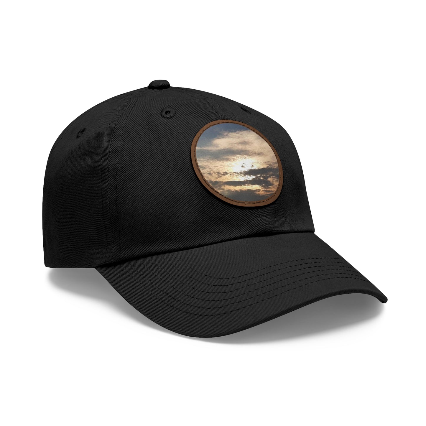 Round Leather Patch Dad Hat —"Sun Peaking Over the Clouds"-Patch Cap